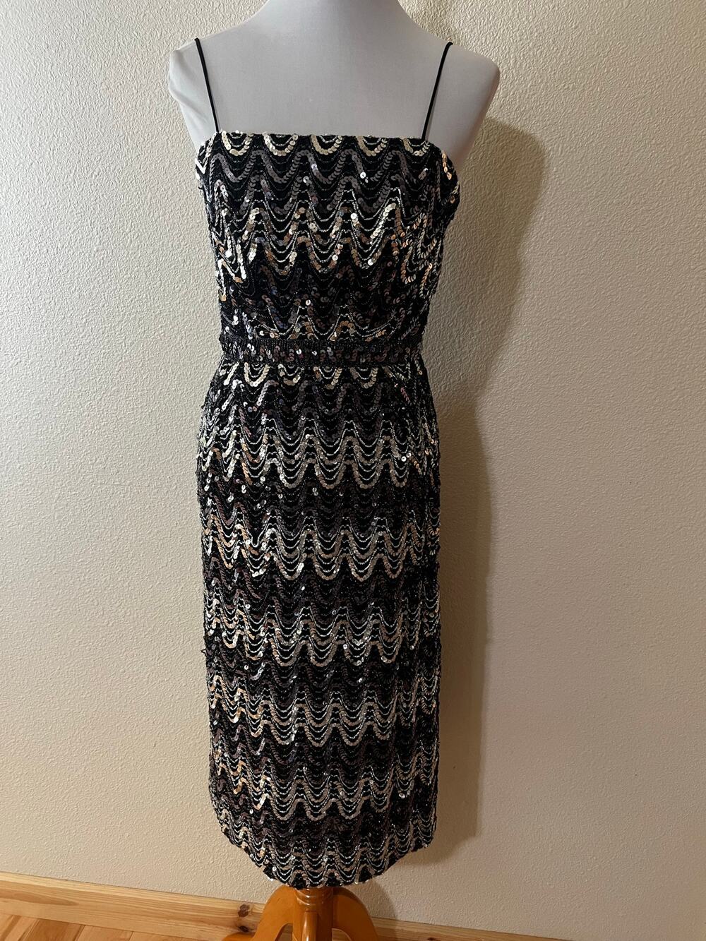 Lilli Diamond Vintage 1970s sequins sheath cocktail midi dress WOMENS 4